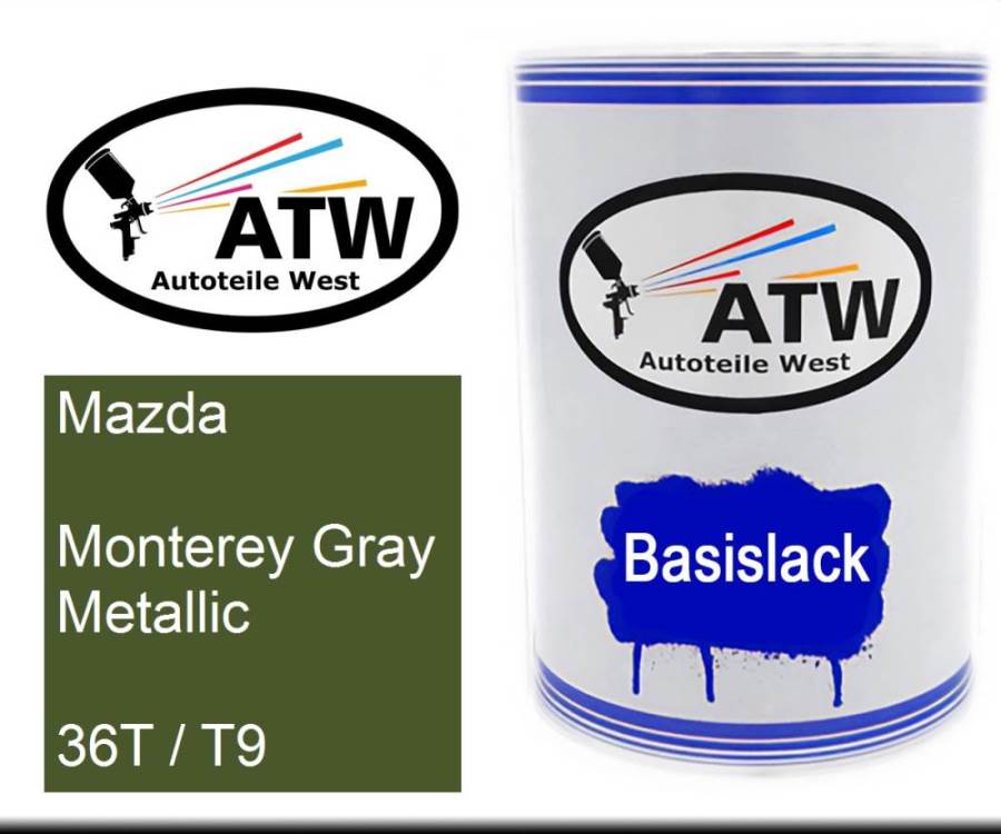 Mazda, Monterey Gray Metallic, 36T / T9: 500ml Lackdose, von ATW Autoteile West.